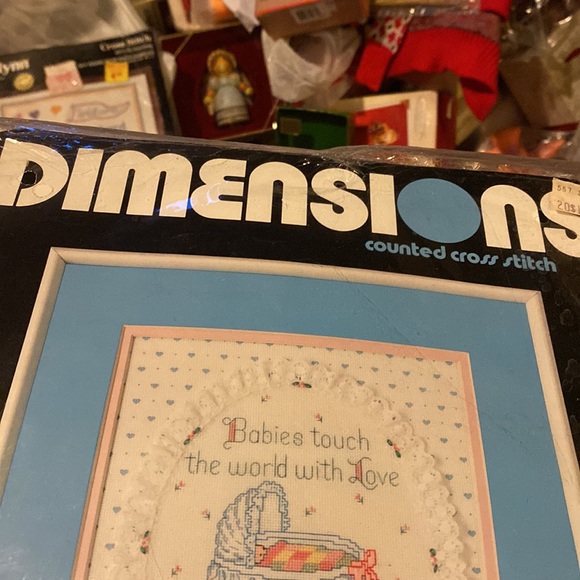 Vintage new but open DIMENSION Counted cross stitch hearts and lace birth record - Picture 2 of 9